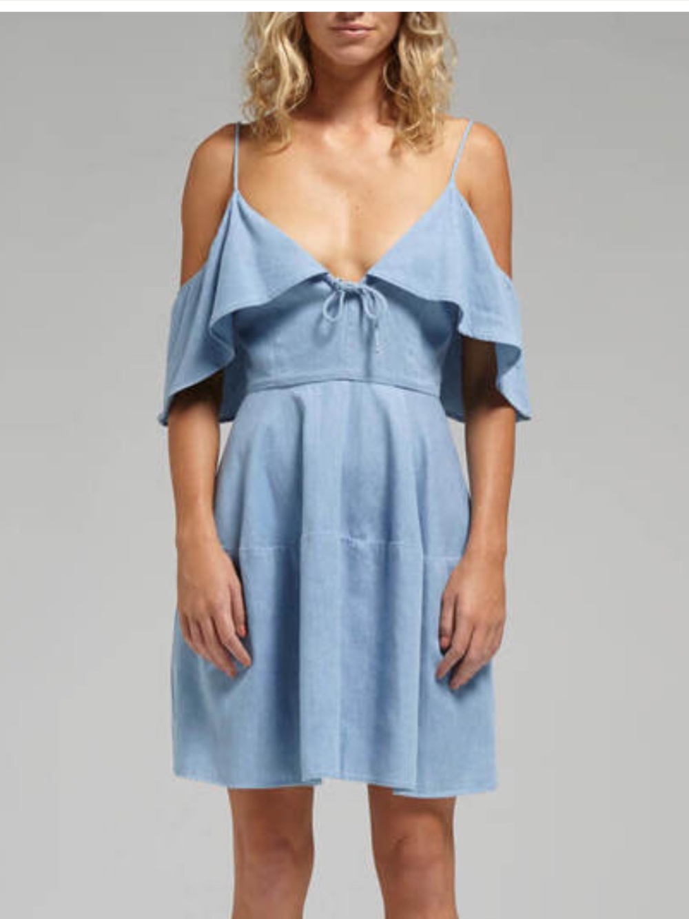 N / NICHOLAS Light Blue Spaghetti-Strap Ruffle Mini Dress